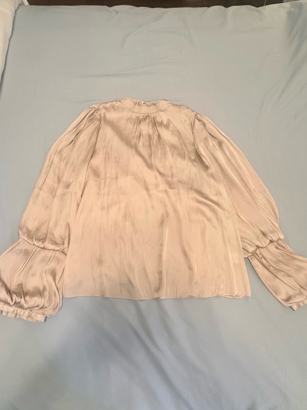 Current Air  Satin Tiered Puff Sleeve Blouse in Putty